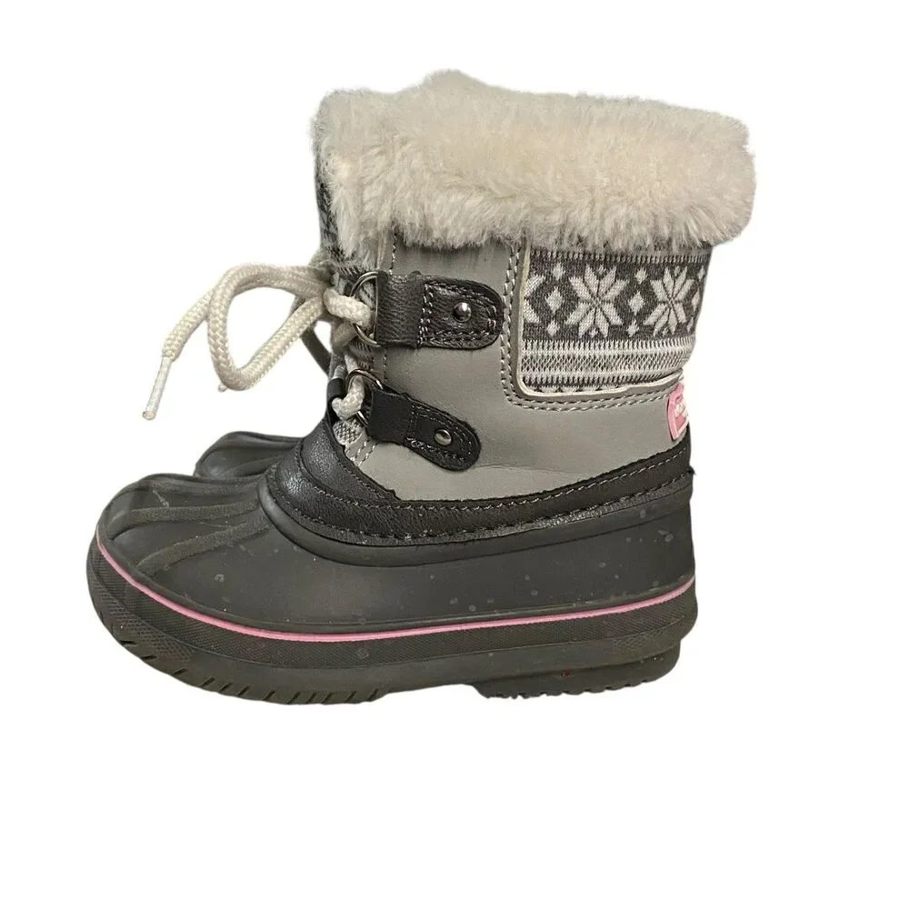 London Fog Lil Tottenham Winter Snow Boots Gray/Black/Pink Faux Fur Toddler Sz 7